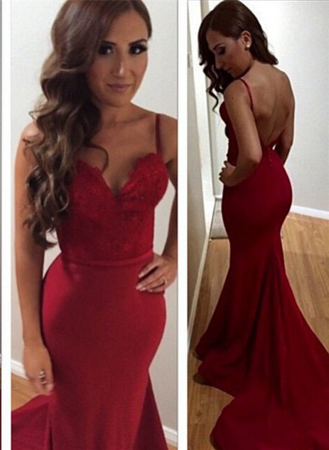 Beautiful Spaghetti Straps Prom Dress UKes UK Mermaid Evening Gown Lace Appliques HT242 BK0