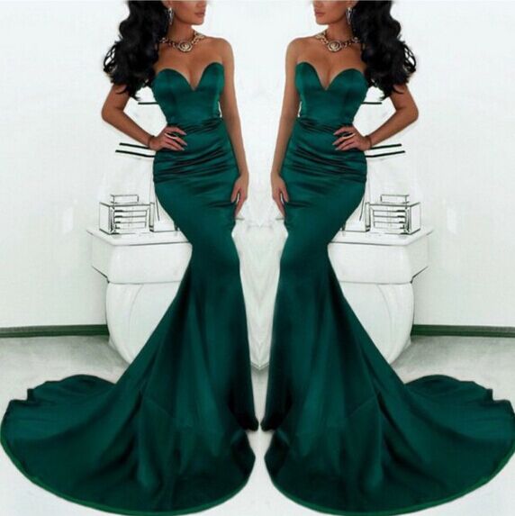 Luxury Sweetheart Mermaid Prom Dress UK Dark Green With Train