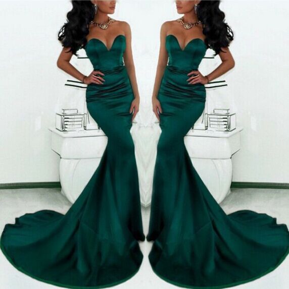 Luxury Sweetheart Mermaid Prom Dress UK Dark Green With Train