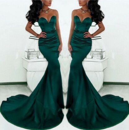Luxury Sweetheart Mermaid Prom Dress UK Dark Green With Train