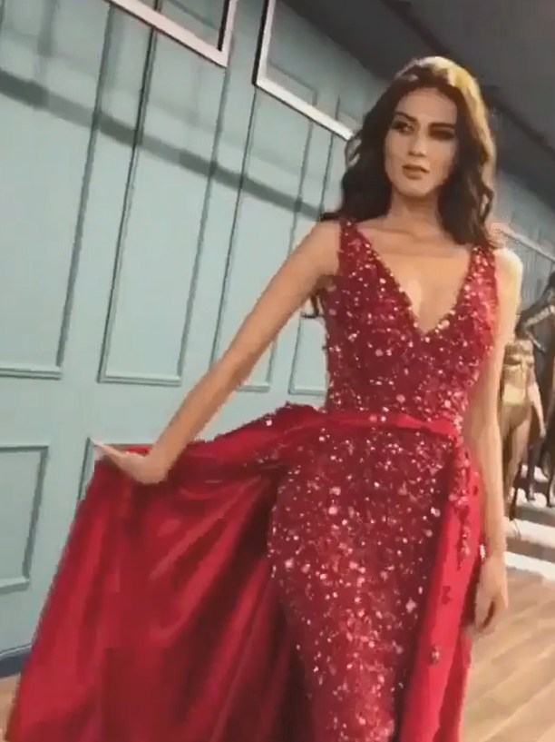 Sparkle Elegant Mermaid V-Neck Crystals Prom Dress UKes UK UK with Overskirt