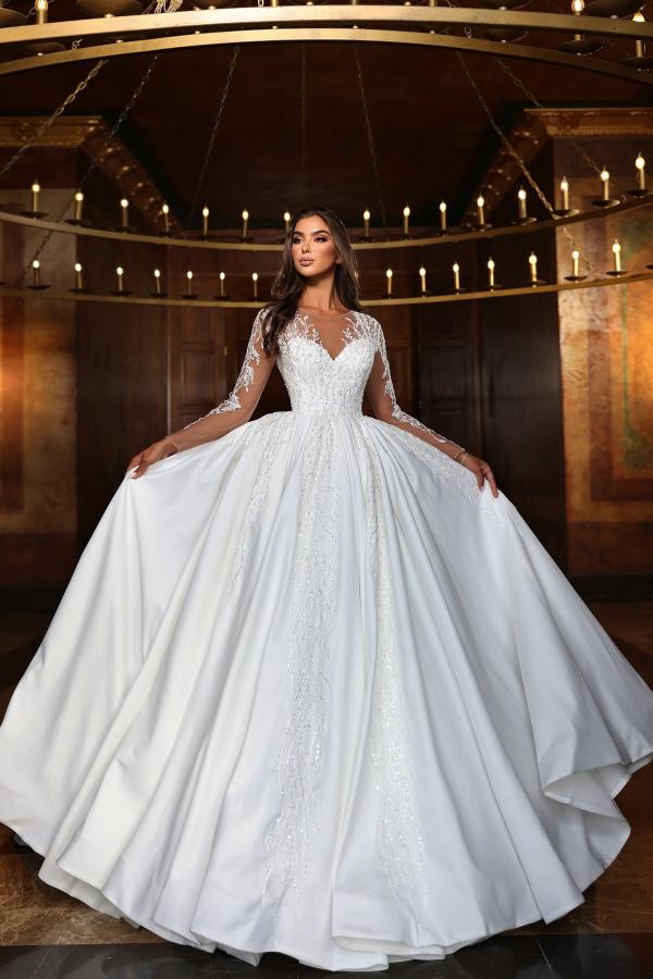 Elegant White Lace Appliques Aline Wedding Dresses with Long  Sleeves-27Dress.co.uk