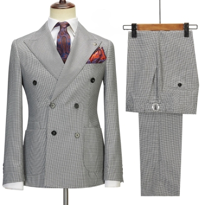 Mason Chic Black Peaked Lapel Double Breasted Plaid Prom Suits