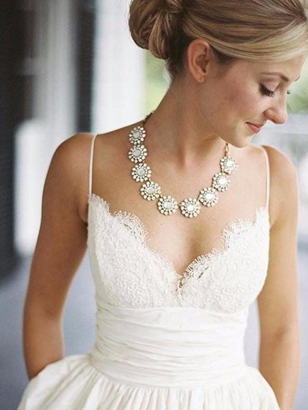 Sweep Train Ruched A-Line Satin V-Neck Sleeveless Wedding Dresses UK