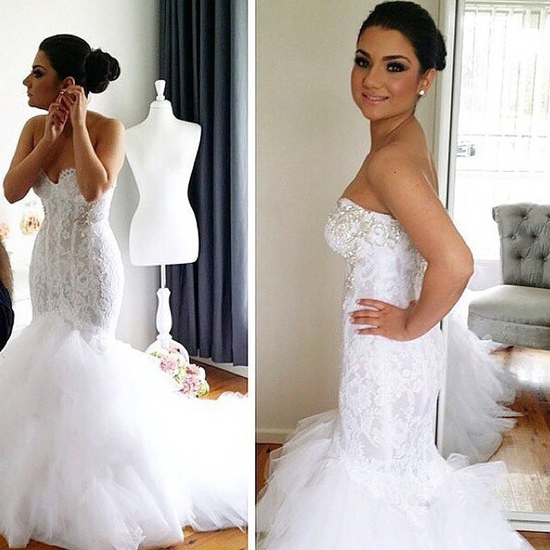 Elegant Sweetheart Sexy Mermaid Lace Wedding Dresses UK Court Train Bridal Gowns with Beadss