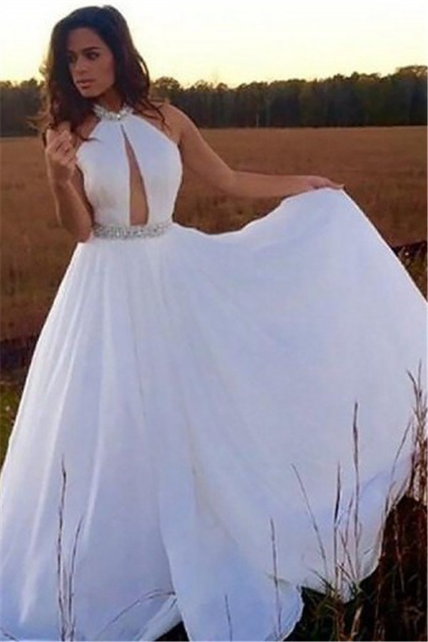 Sexy Halter Crystal Prom Dress UKes UK Sleeveless keyhole Evening Dress UKes UK Sexy