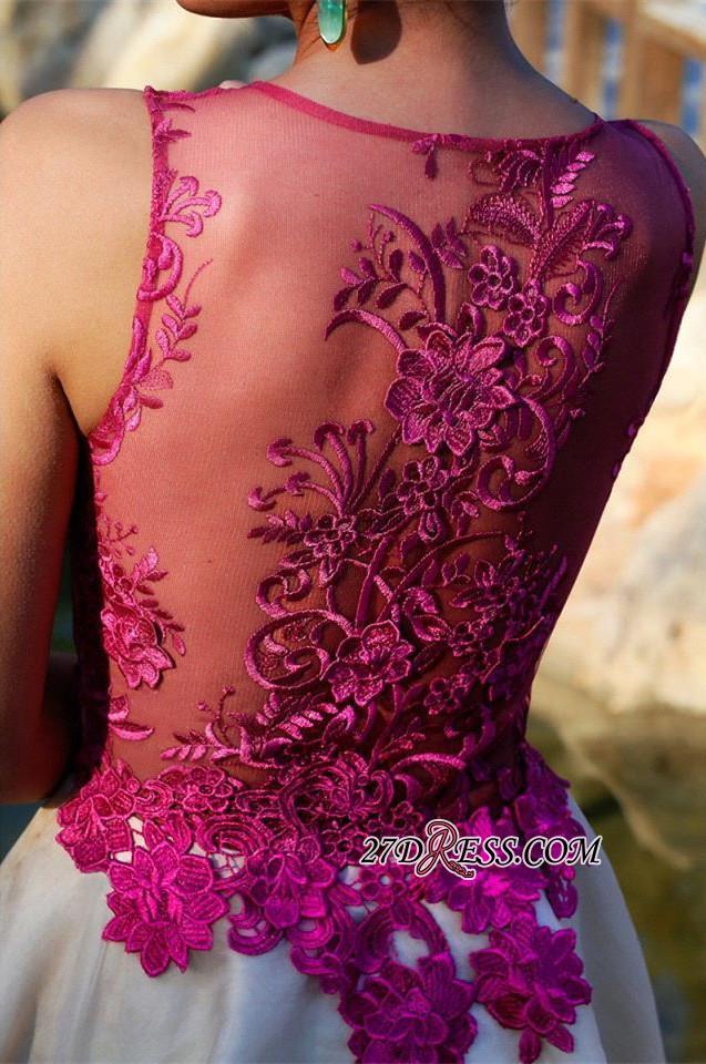 Short Sleeveless Fuchsia lovely Appliques Chiffon Lace Homecoming Dress UK