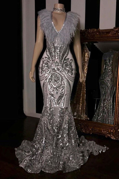 Gorgeous Alluring V-Neck without Sleeve Elegant Mermaid Sequins Long Prom Dress UK UKes UK