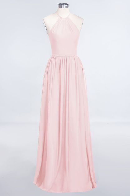 Sexy A-line Flowy Halter Sleeveless Floor-Length Bridesmaid Dress UK UK with Ruffles