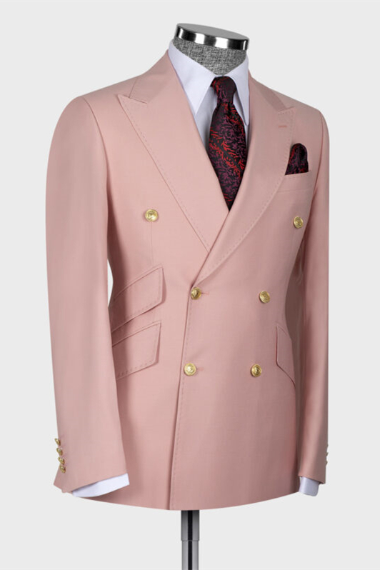 Klein Charming Nude Pink Peaked Lapel Double Breasted Prom Suits
