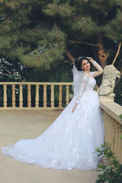 Elegant Illusion Tulle Lace Appliques Wedding Dress Long Sleeve Zipper
