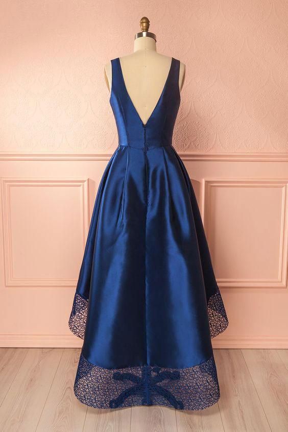 Sexy Thick Satin Straps Prom Dress UKes UK Hi-Lo Lace Sleeveless Evening Dress UKes UK