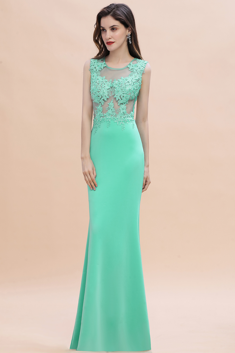 Crew Neck Mermaid Prom Dress Sleeveless Floral Lace Appliques Special Occasion