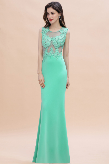 Crew Neck Mermaid Prom Dress Sleeveless Floral Lace Appliques Special Occasion