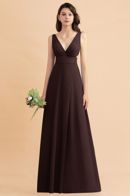 Dusty Blue Chiffon Bridesmaid Dress with Side Slit Long Wedding Guest Dress