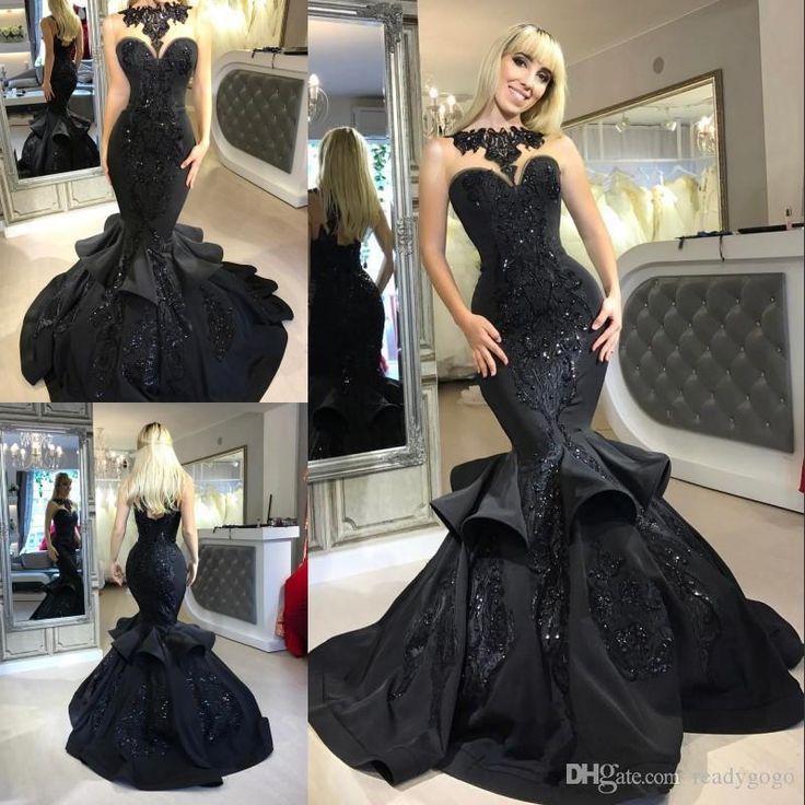 Elegant Black Mermaid Prom Dress UK Long Sequins Ruffles Party Gowns BA7654