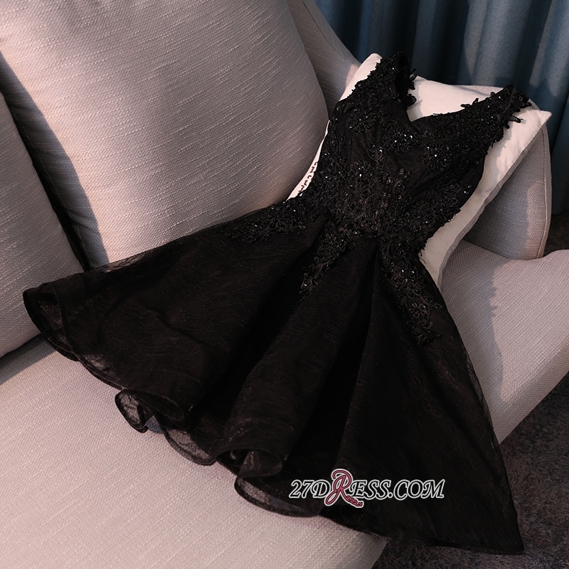 Black A-Line Short Prom Dress UK | Homecoming Dress UK With Lace Appliques