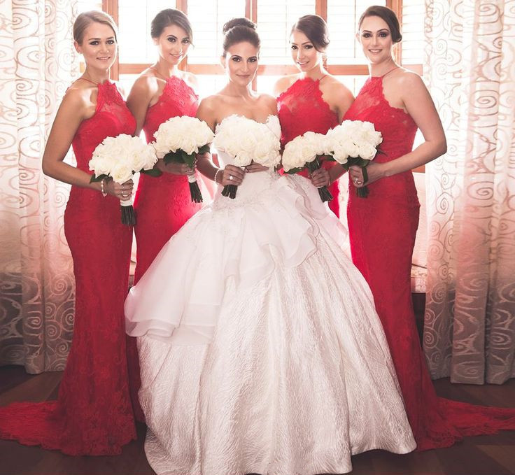 Elegant Halter Sleeveless Mermaid Red Bridesmaid Dress UK Sweep Train