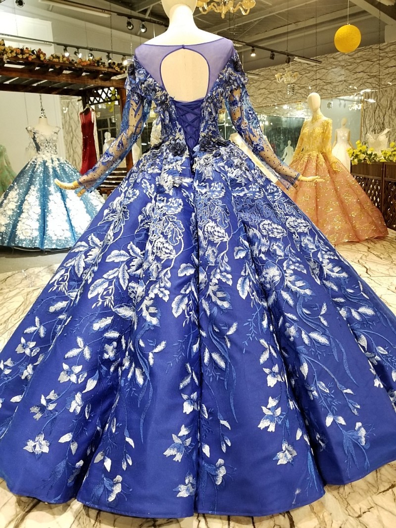 Sweep Train Long Sleeves Applique Ball Gown Long Prom Dress UK UK