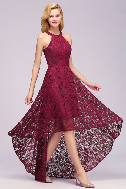 Halter Hi-Lo Party Dress Floral Lace Formal Wear Dress