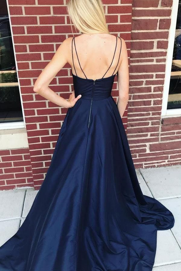 Pocket Spaghetti-Strap Prom Dress UKes UK Side slit Mermaid Sleeveless Evening Dress UKes UK