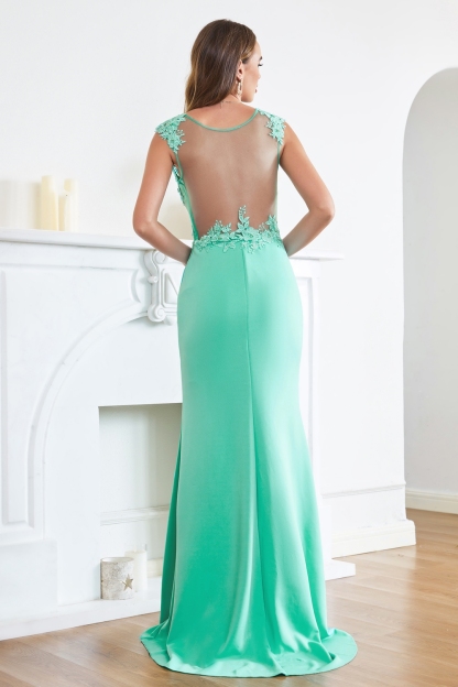 Crew Neck Mermaid Prom Dress Sleeveless Floral Lace Appliques Special Occasion