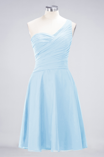 Sexy A-line Flowy One-Shoulder Sweetheart Sleeveless Short length Bridesmaid Dress UK UK with Ruffles