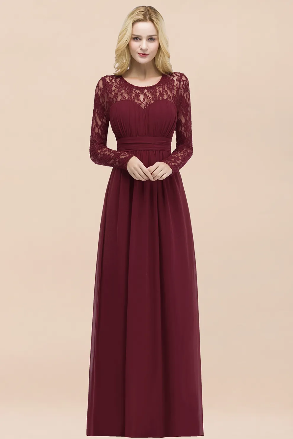 A-line Long-Sleeves Floor-Length Bridesmaid Dress UK