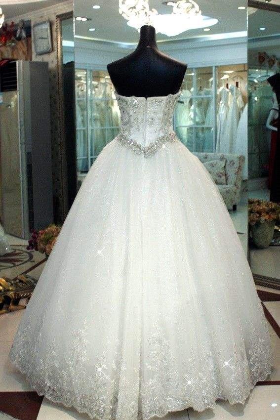 Floor-Length Tulle Ball Gown Beads Strapless Sleeveless Wedding Dresses UK