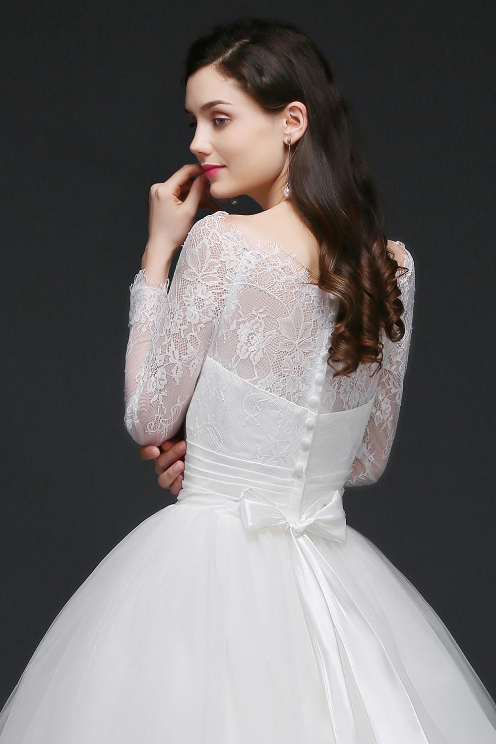 Elegant Princess Wedding Dress with Sleeves Scoop Tulle White-27Dress.co.uk