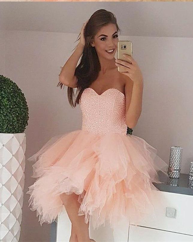 Tulle Beading Sweetheart Strapless Mini Homecoming Dress