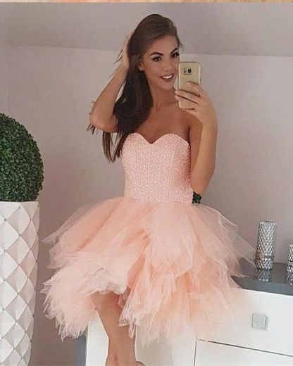 Tulle Beading Sweetheart Strapless Mini Homecoming Dress