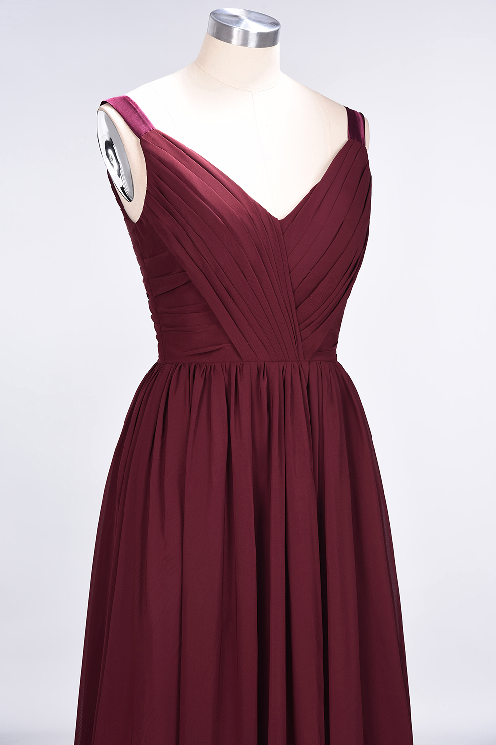 Sexy A-line Flowy Straps Alluring V-neck Sleeveless Backless Floor-Length Bridesmaid Dress UK UK with Ruffles-27Dress.co.uk