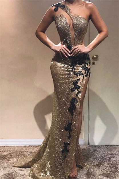 Luxury Column One-Shoulder Sequin Applique Prom Dress UKes UK UK