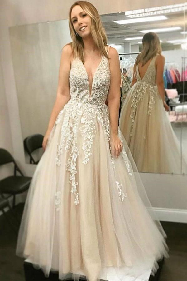 Sexy Lace Appliques Strap Prom Dress UKes UK A-Line Sexy Sleeveless Evening Dress UKes UK