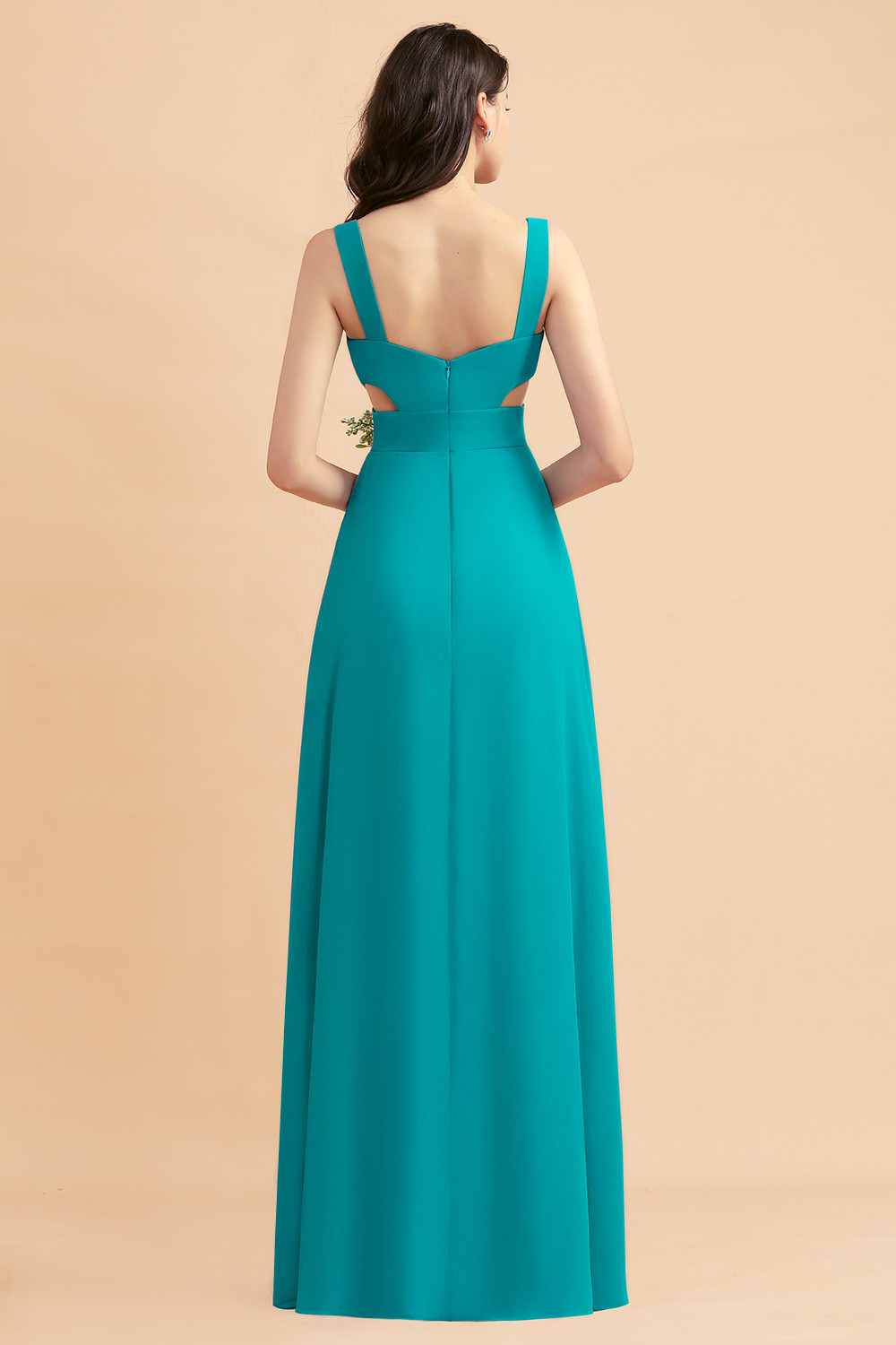 Dusty Blue Chiffon Bridesmaid Dress with Side Slit Long Wedding Guest Dress