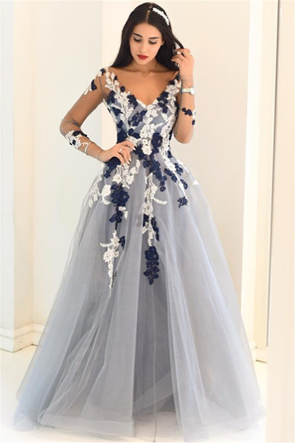Sexy Off-the-Shoulder Lace Appliques Prom Dress UKes UKSimple Long Sleeves Evening Dress UKes UK