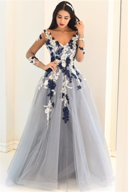 Sexy Off-the-Shoulder Lace Appliques Prom Dress UKes UKSimple Long Sleeves Evening Dress UKes UK