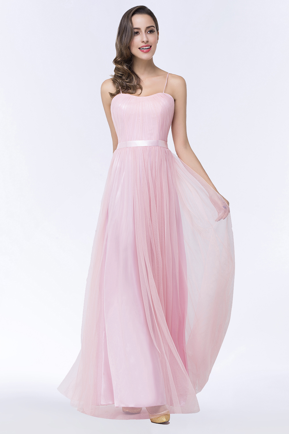 Modest Spaghetti-Straps Sweetheart Long Bridesmaid Dress