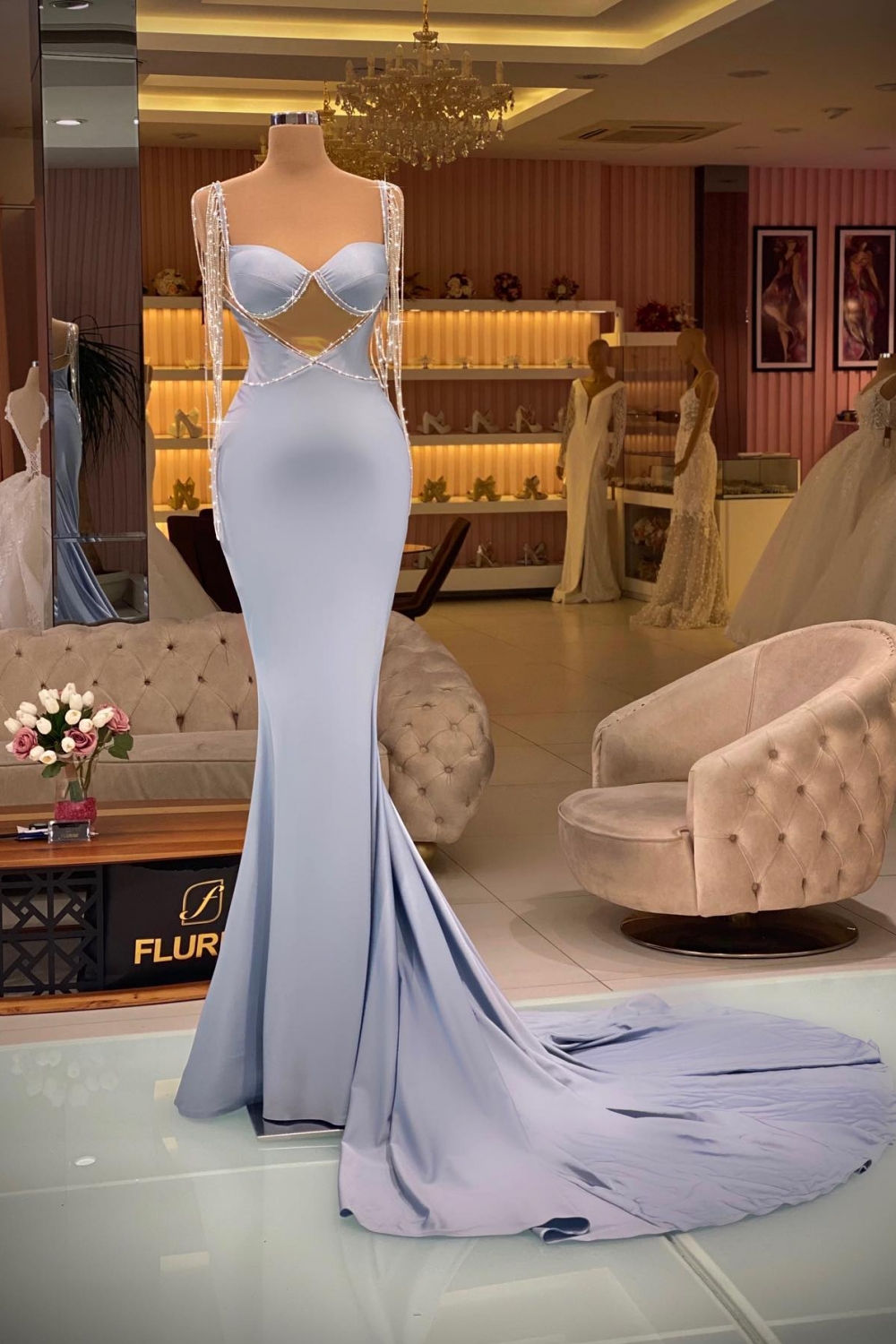 Sweetheart Spaghetti Straps Satin Sequins Mermaid Prom Dresses