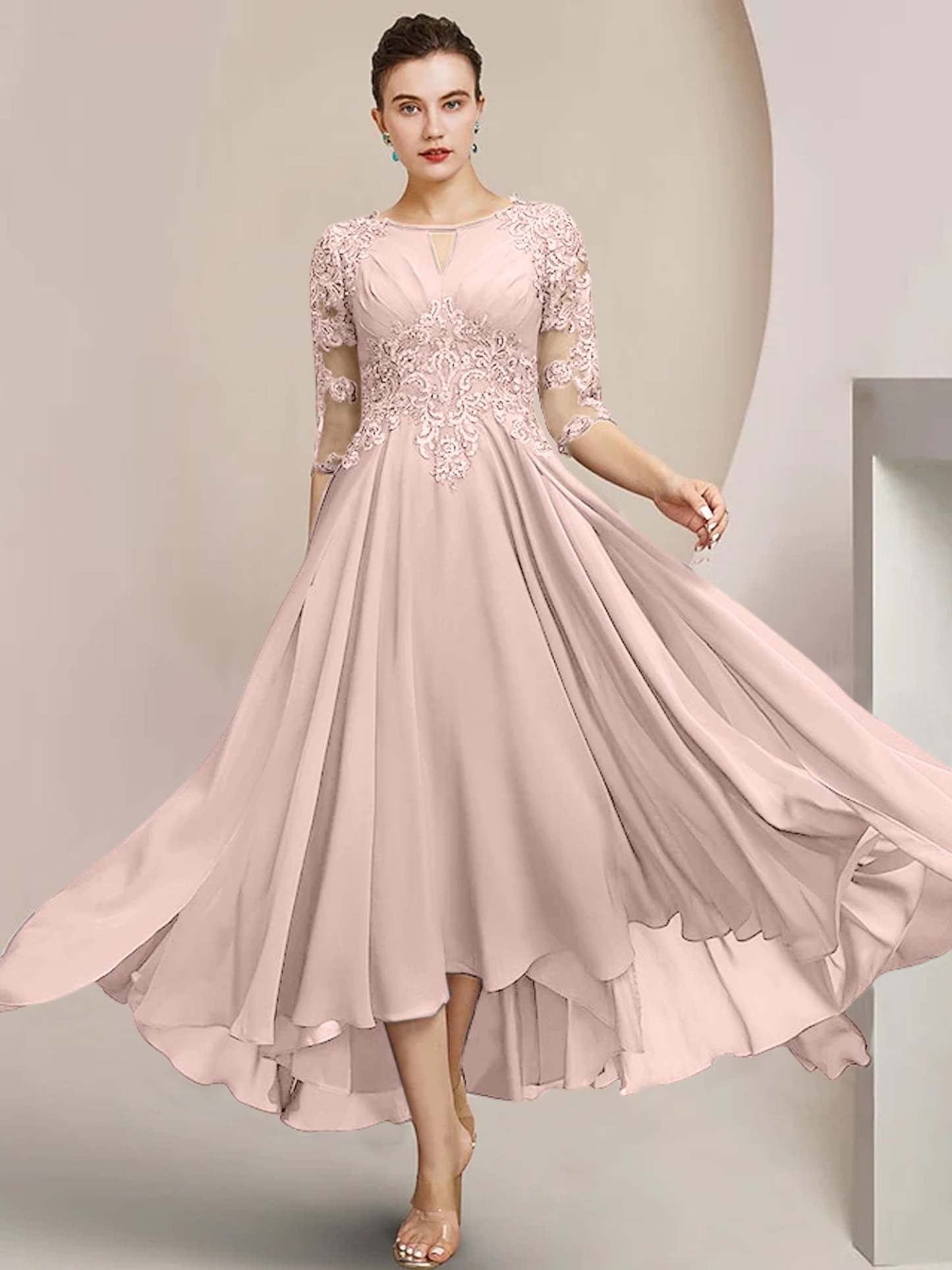 Scoop Neck Tea-Length A-Line Mother of the Bride Princess Dress