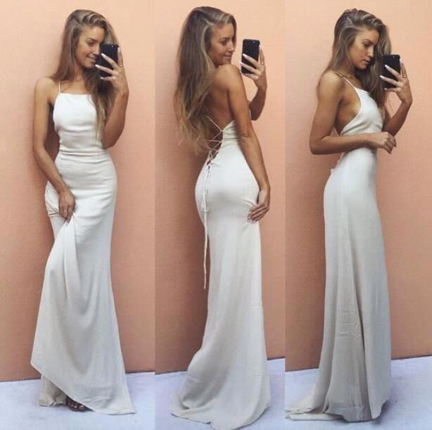Backless Sleeveless White Elegant Spaghetti-Strap Mermaid Prom Dress UK SP0321