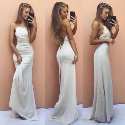 Backless Sleeveless White Elegant Spaghetti-Strap Mermaid Prom Dress UK SP0321
