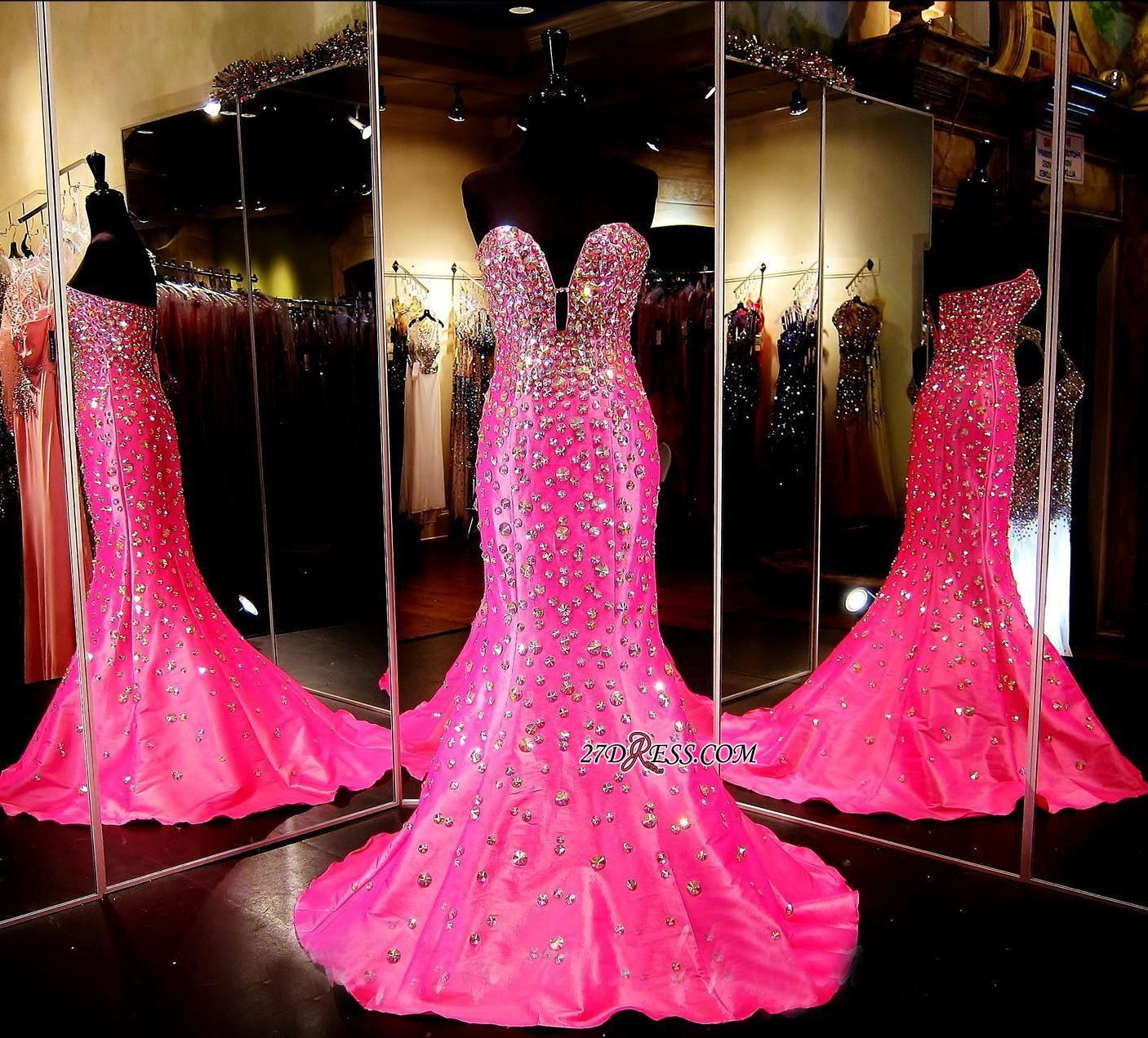 Sleeveless Sweetheart Open-Back Crystal Luxury Mermaid Prom Dress UK BA3968