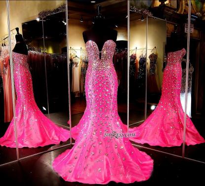 Sleeveless Sweetheart Open-Back Crystal Luxury Mermaid Prom Dress UK BA3968