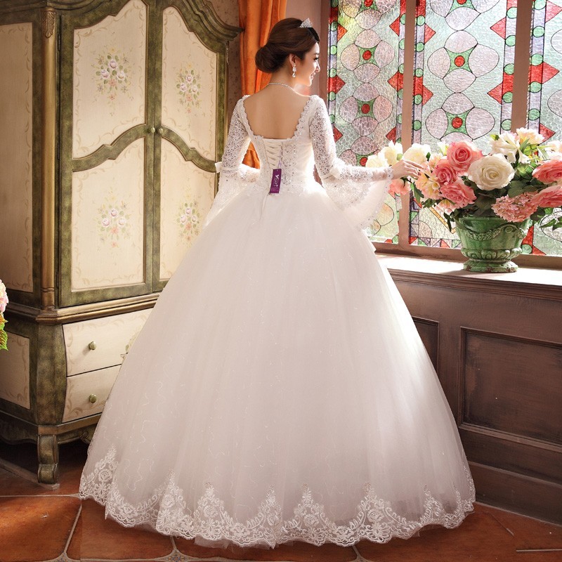 Elegant Long Sleeve Sequins Lace Wedding Dresses UK Ball Gown Tulle