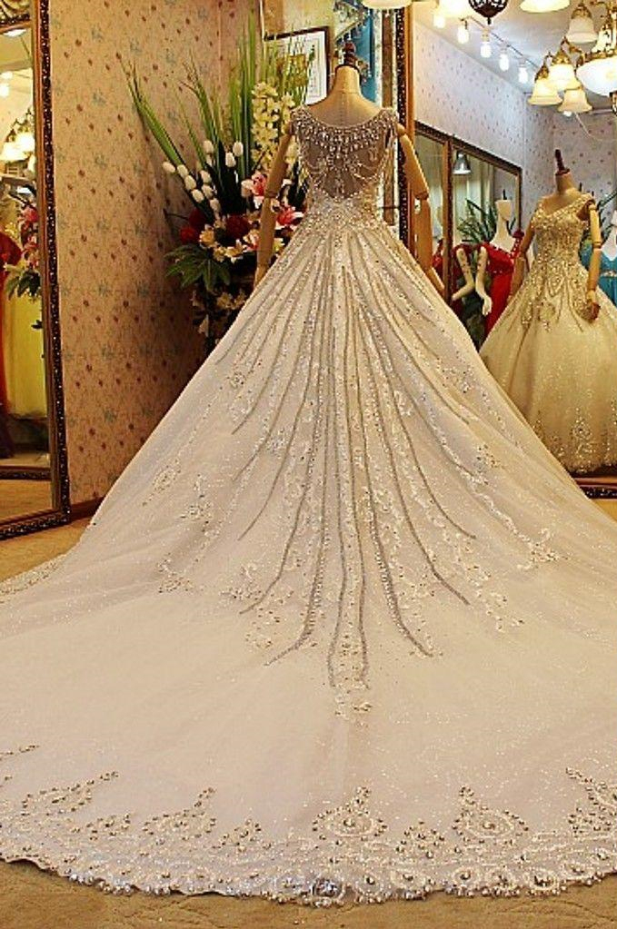 A-line Court Train Sleeveless Beads Appliques Wedding Dresses UK
