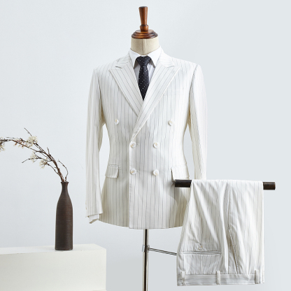 Basil Simple White Striped Double Breasted Slim Fit Custom Suit For Business