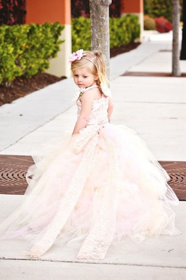 Lovely Sleeveless Tulle Flower Girl Dress With Long Train And Flowers