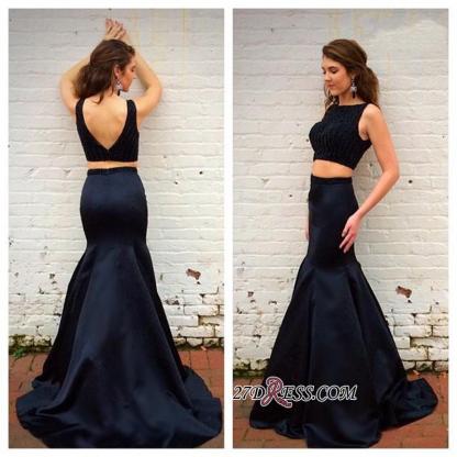 Sleeveless Crystals Two-Piece Top Black Mermaid Prom Dress UKes UK-27Dress.co.uk